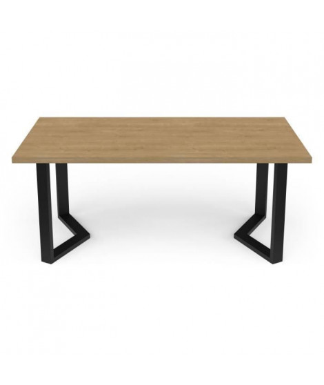 Table - CRAFT - Rectangulaire - Décor mélamine chene hamilton - Pied en V noir - 6 places - 180 x 90 cm - DEMEYERE