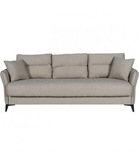 Canapé convertible 3 places  - OTTOWA - Tissu beige - 2 coussins - Coffre de rangement -  217 x 92 x 85 cm