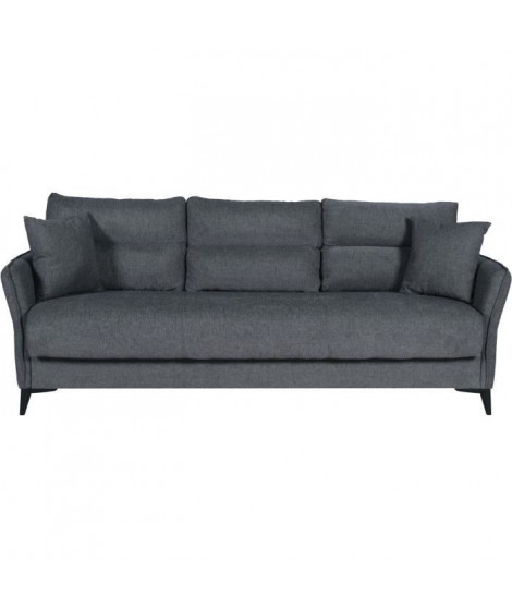 Canapé convertible 3 places  - OTTOWA - Tissu gris foncé - 2 coussins - Coffre de rangement -  217 x 92 x 85 cm