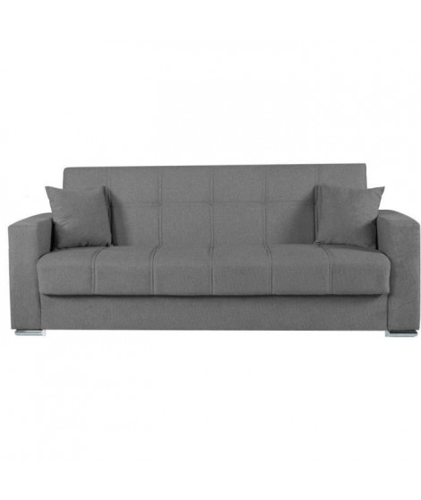 Canapé convertible 3 places  - ALBA - Tissu gris foncé - 2 coussins - Coffre de rangement - 226 x 85 x 92 cm