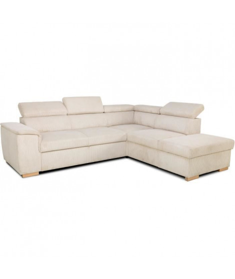 Canapé d'angle convertible réversible 5 places DAYTONA - Velours côtelé beige - Coffre de rangement - L 260 x H 94 x P 216 cm