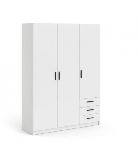Armoire VEGA - Décor Blanc mat - 3 portes + 3 tiroirs - L 147 x P 49,6 x H 200,4 cm - TVILUM