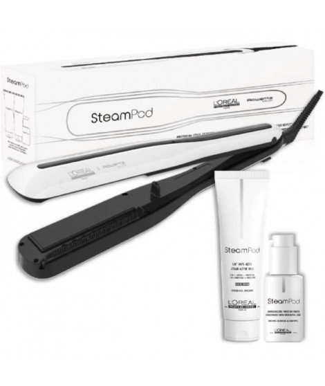 Pack Steampod 3.0 - L'Oréal Professionnel - UFR10011 - Lisseur vapeur professionnel 2 en 1 - Sérum - Soin vapo-activé - Blanc
