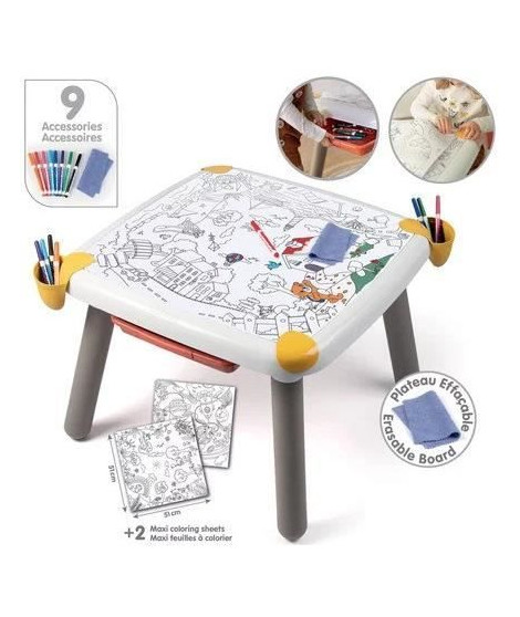 Smoby - Table enfant Créative - Feutre effacable pour la table + 2 grandes feuilles de coloriage - 3 rangements - Des 3 ans