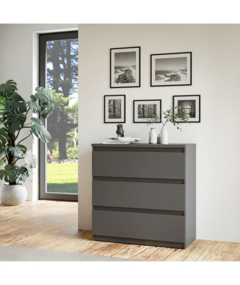 Commode - CHELSEA - 3 tiroirs - Anthracite - 77,2 x 42,2 x 79,9 cm