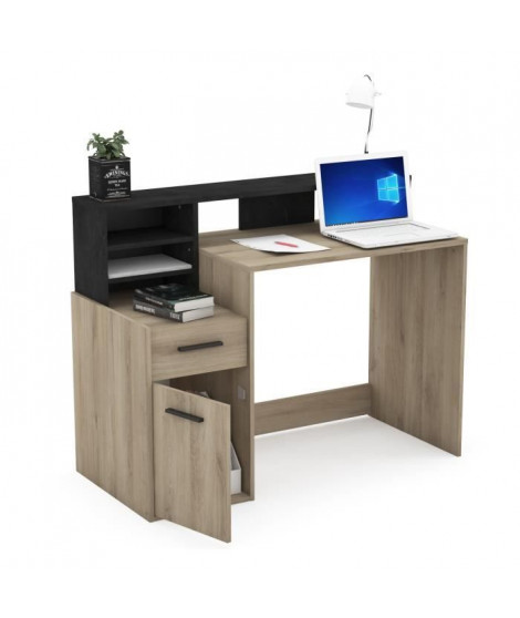 Bureau avec rangements - DELPHI - Chene/noir - L126,2 x P59.8 x H93.5cm - DEMEYERE