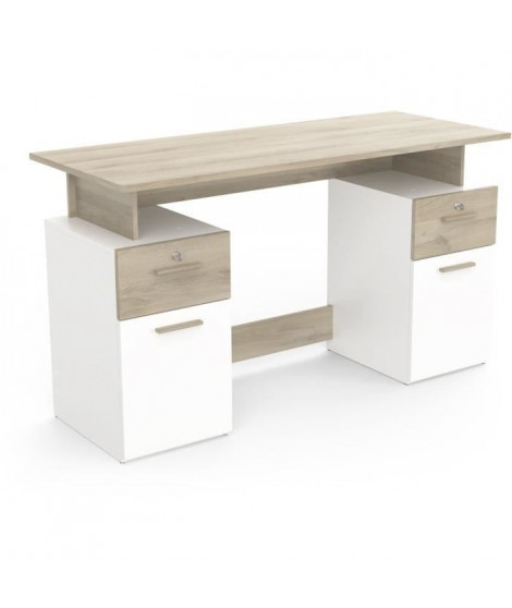 Bureau avec rangements - PLATON - Chene / blanc mat - L134,8 x P55 x H76,4 cm - DEMEYRE