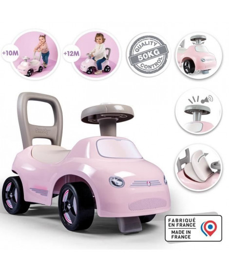 Smoby - Porteur enfant 2 en 1 - Auto Rose - Coffre sous la selle + klaxon - Des 10 mois - Fabrication française