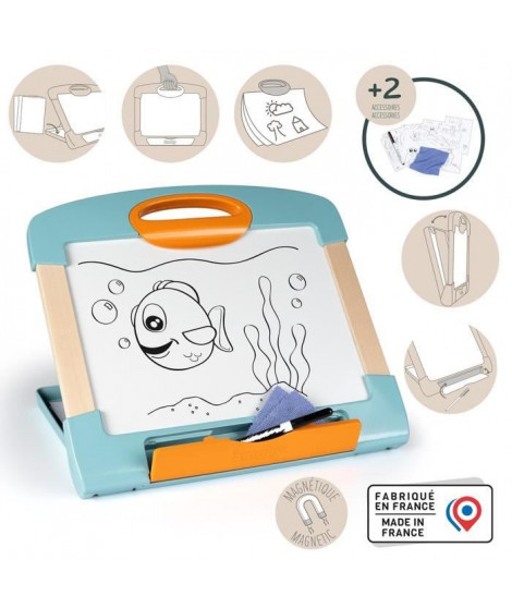 Smoby - Ardoise nomade - 3 utilisation différentes - Inclus : 1 feutre effaçable,  4 coloriages et 1 chiffon - Fabriqué en Fr…