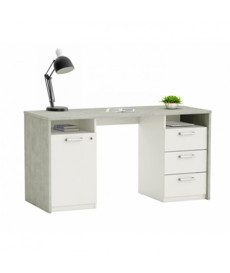 Bureau avec rangements - STANFORD - Beton gris/blanc mat - L145,1 x P60 x H75,7 cm - DEMEYERE