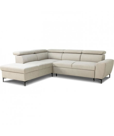 Canapé d'angle convertible réversible avec coffre - 5 places - KASIMIR - Tissu beige - 258 x 79/98 x 219 cm