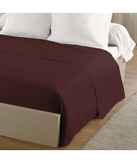 LOVELY HOME Drap Plat 100% coton 180x290 cm -1 personne - Marron