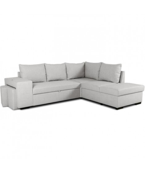Canapé d'angle convertible réversible 4 places MITCHELL - Tissu Gris - L 247 x P 91 x H 205 cm - Coffre de rangement