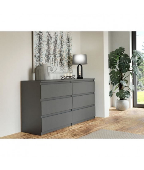 Commode - CHELSEA - 6 tiroirs - Anthracite - 154 x 42,2 x 79,9 cm