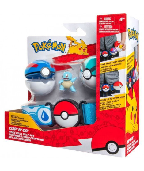 Ceinture - BANDAI - Pokémon Clip N' Go - 1 ceinture, 2 Poké Balls et 1 figurine Carapuce 5 cm