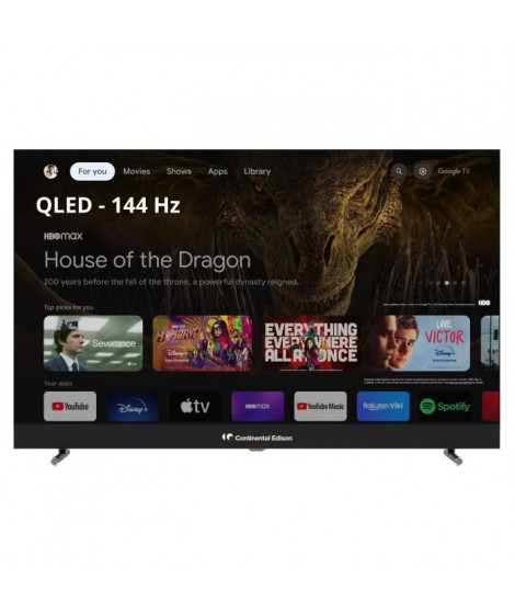 TV LED - CONTINENTAL EDISON - CELEDGAM43QL24B6 - 43'' (109 cm) - QLED UHD 4K 3840x2160- SMART GOOGLE - 4xHDMI - 3xUSB