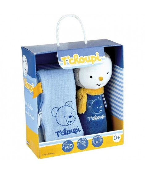 T'choupi Baby Coffret Naissance avec Doudou et Peluche Hochet +/- 25 cm - JEMINI - Idéal pour un cadeau de naissance.