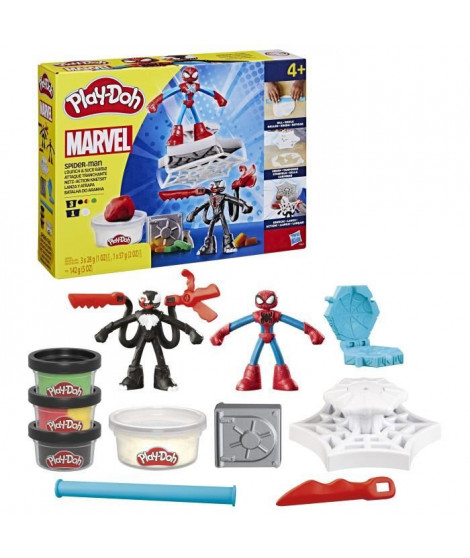 Play-Doh Spider-Man, coffret Attaque tranchante avec 2 figurines flexibles, 7 accessoires et pâte a modeler, des 4 ans, Marvel