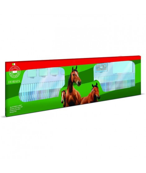 Coffret coloriage - MULTIPRINT - 18895 - 60 feutres 4 tampons Les Chevaux