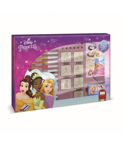 Coffret de tampons - MULTIPRINT - 4660 - Princesses Disney - 7 tampons bois et latex, 12 feutres Giotto, regle, album coloriage