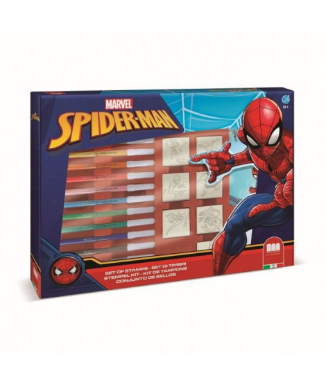 Coffret de tampons - MULTIPRINT - 4817 - Spiderman - 7 tampons bois et latex, 12 feutres Giotto, regle, album coloriage