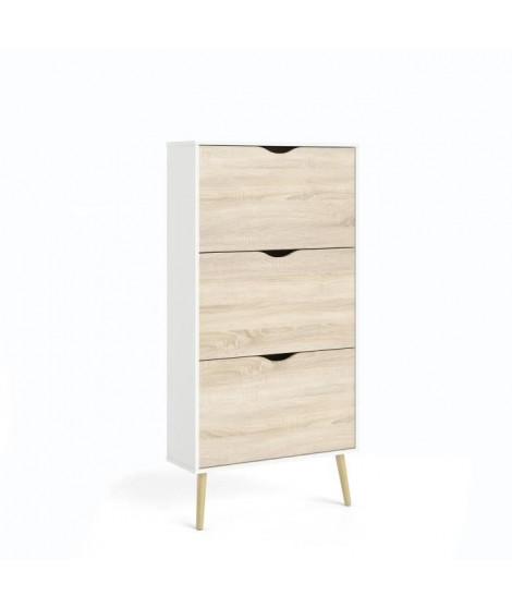 Meuble a chaussures - Blanc / Chene -  12 paires - Pietement évasé en bois massif - 70,2 x 23,9 x 138,9 cm - TVILUM