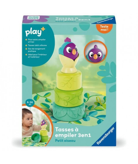 Ravensburger -PLAY + - Tasses a empiler 3en1 petit oiseau - Des 6 mois - version française - 34007