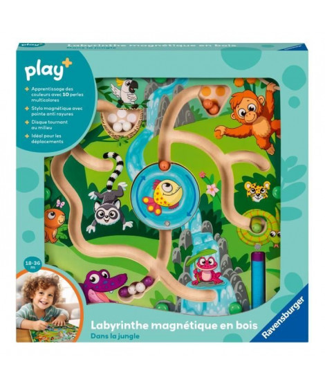 Ravensburger -PLAY + - Labyrinthe magnétique en bois Dans la jungle   - Des 18 mois - version française - 34018