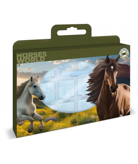 Coffret de tampons - MULTIPRINT - 7895 - Les Chevaux - 7 tampons bois et latex, feutres Giotto, album coloriage