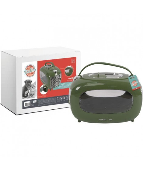 Caisse de transport - M PETS - SIXTIES Classic - Poignée - Bandouliere - Ouverture latérale - 5 kg max - Vert