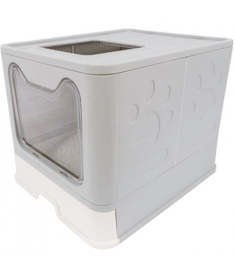 Maison de toilette - M PETS - SILE TOP - Gris - 51 x 41 x 12.5 cm - Pratique, démontable, tiroir coulissant, pelle incluse