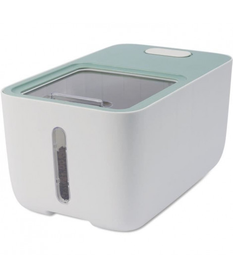 Container croquettes - M PETS - BOXI - 10 L - Couvercle coulissant- Fenetre transparente - Roulettes - sans BPA - Vert / Blanc