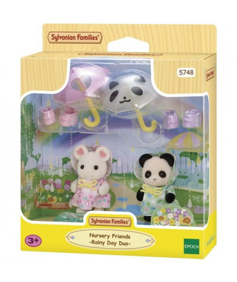 Figurines Articulées - SYLVANIAN FAMILIES - Duo Bébés en Habits de Pluie - Panda et Souris Marshmallow