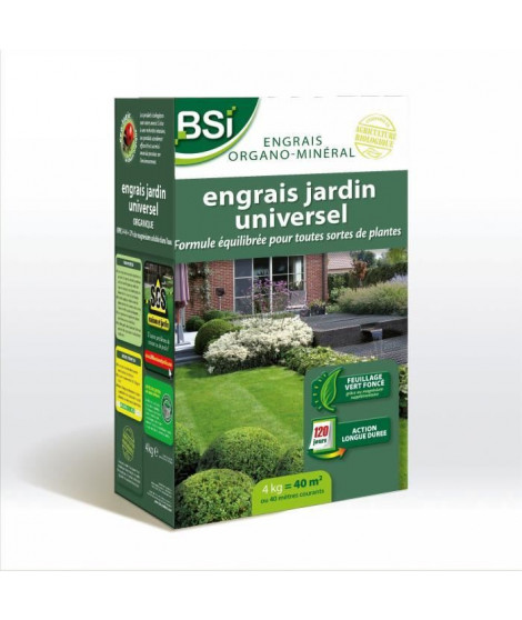 BSI - Engrais Bio Universel  - Pour des végétaux multiples - Gazon, Potager, Fleurs ... - Action Longue - 4Kg  - Jusqu'a 40 m…