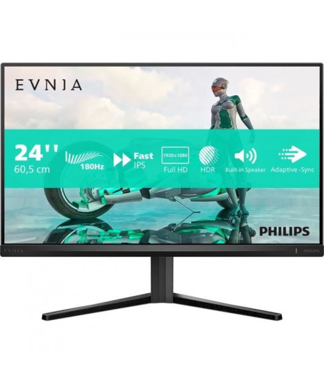Écran PC - PHILIPS - Evnia 3000 - 23,8 FHD - Dalle Fast IPS - 180Hz - 0,5ms - Smart Crosshair - HDMI/DP - Noir
