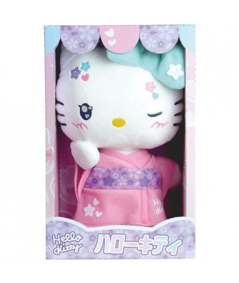 Hello Kitty Kimono Kawai Peluche +- 22 cm - JEMINI - Version kawai avec kimono rose et tongs.