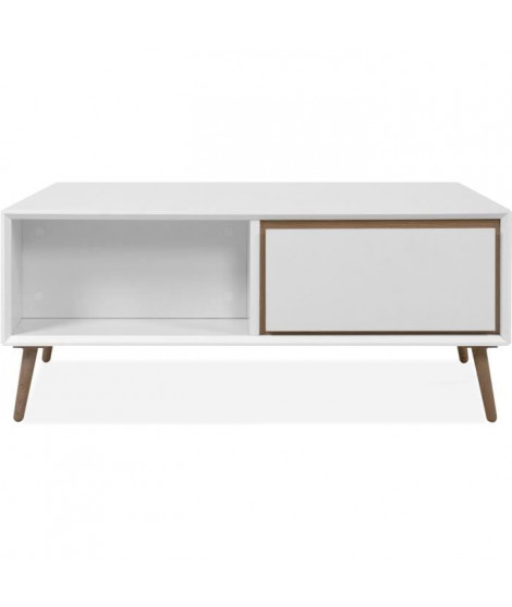 Table basse - ARONA - Rectangulaire - Blanc / Chene artisan - 94 x 40 x 55 cm