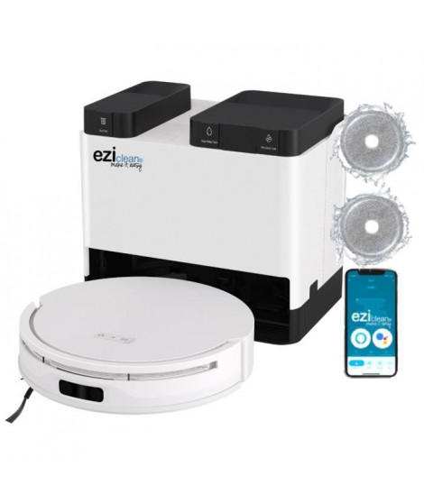 EZICLEAN All In One Z12 Ultra - Robot aspirateur laveur connecté avec base de vidage - 270 min - 14,4 V - 1,8 L - Blanc