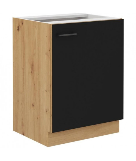 Meuble bas - MODENA - 60 cm - 1 porte battante - Chene artisan et noir mat - CUISINIER