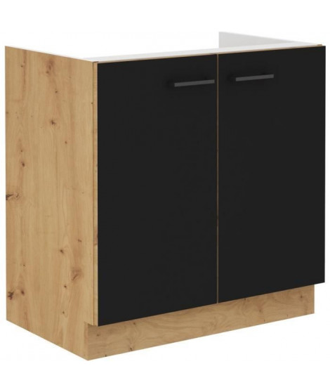 Meuble sous evier - MODENA - 80 cm - 2 portes battantes - Chene artisan et noir mat - CUISINIER