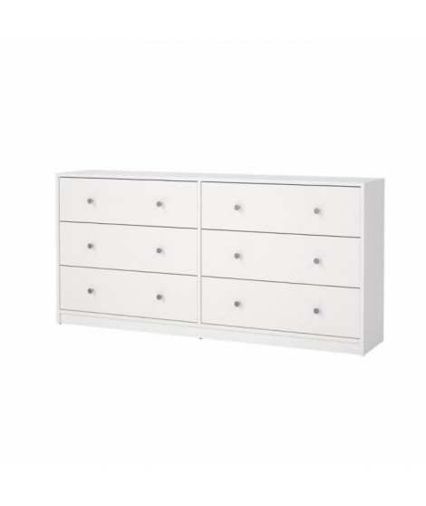 Commode OREGON 2x 3 tiroirs - Décor blanc - L 143 x P 30 x H 68 cm