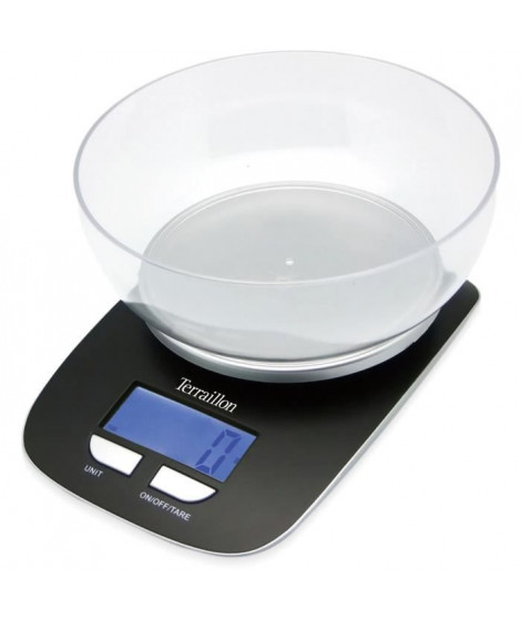 Balance de cuisine électronique - TERRAILLON - Classic Bol - Capacité 5 kg - Ecran rétro éclairé - Bol 1,5 L