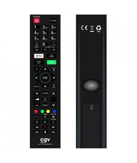 Télécommande de remplacement - CGV - FIDELIO Panasonic - Pour téléviseurs Panasonic - Sans programmation - Prete a l'emploi