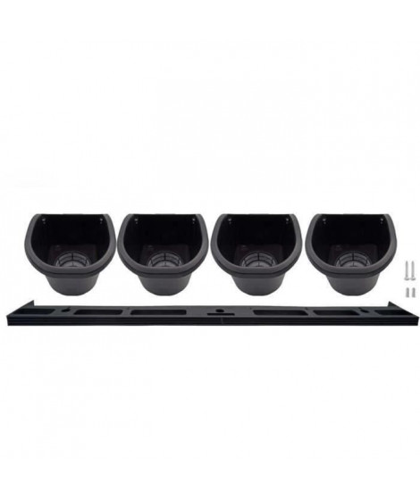 Jardiniere murale - Kit mural composé d'un support mural et de 4 pots (1 L) - Noir - Dim H 15 x L 60 cm - NATURE