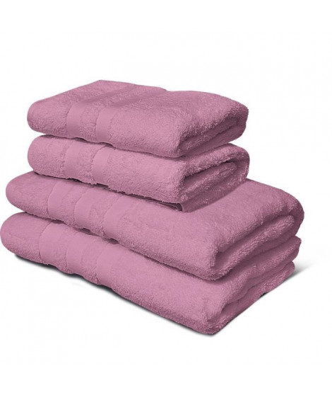 Lot de 4 serviettes - LOVELY HOME - 2 Serviettes 50 x 100 cm + 2 Draps de douche 70 x 140 cm - Rose