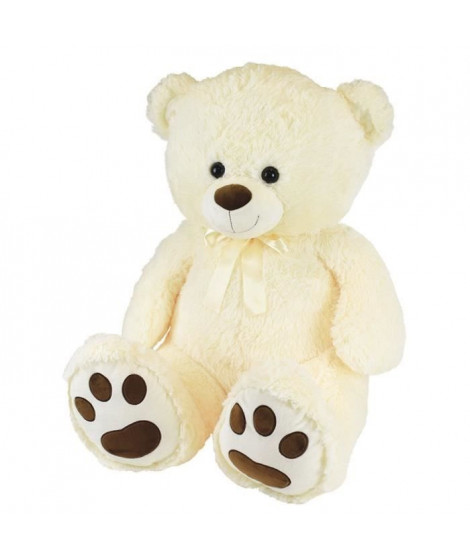 Ours Creme en Peluche avec Noeud +/- 100 cm - PLANET PLUCH - Grand ours creme de 1 metre, irrésistiblement doux.
