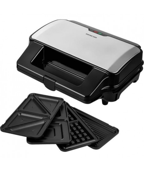Appareil a croque-monsieur 4 en 1 - SENCOR - SSM 9940SS - 900 W - 4 plaques - Boîtier CoolTouch - Argent
