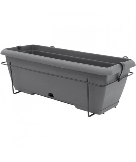 Kit jardiniere avec support en métal et plateau intégré - GARDEN ID Teramo - Noir-anth 50 cm - Effet de pierre - Recyclé/recy…