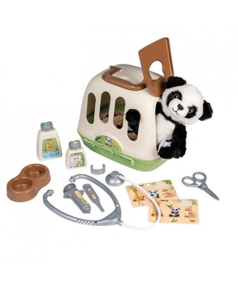 Smoby - Mallette vétérinaire - 1 peluche panda et de nombreux accessoires - Produit 2 en 1 : Cage de transport - Fabrication …