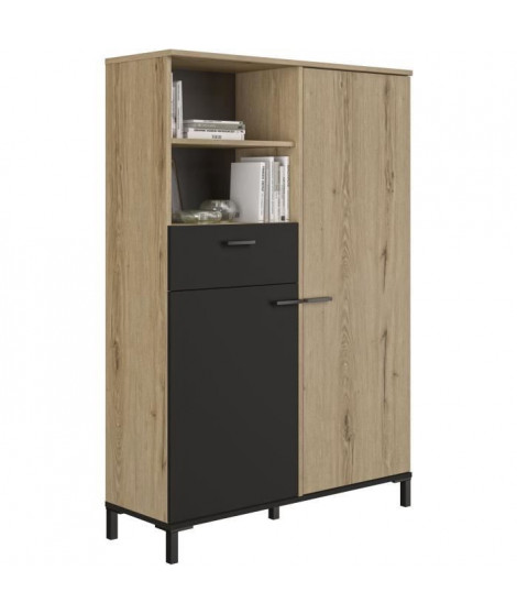 Rangement haut - TRUST - Chene / Noir - 2 portes - 1 tiroir - GAMI